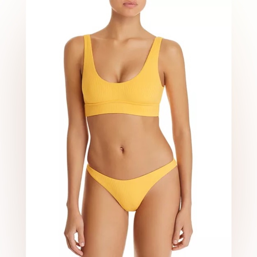 Vitamin A Swim Set: Sienna Tank & High-Leg Bottoms Ribbed Bikini‎ in Saffron